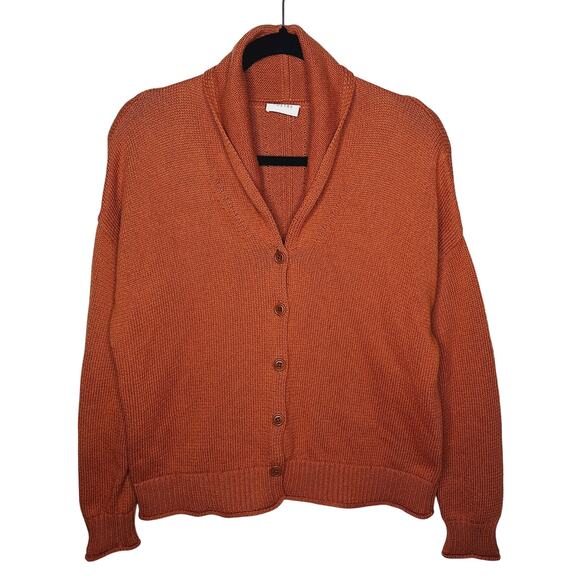 Poetry Cotton Knit Cardigan Sweater US 10 UK14 Shawl Collar Lagenlook Pumpkin - Picture 1 of 10